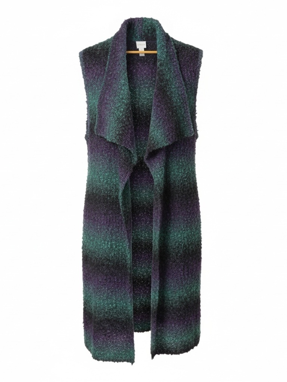 Chico's Sleeveless Open-Front Striped Knit Vest in Green and Purple
